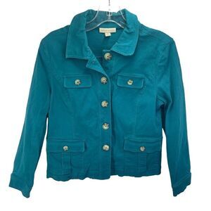 Appleseed's Women's Button Down Jacket Blazer Collared Pockets Teal Green Medium